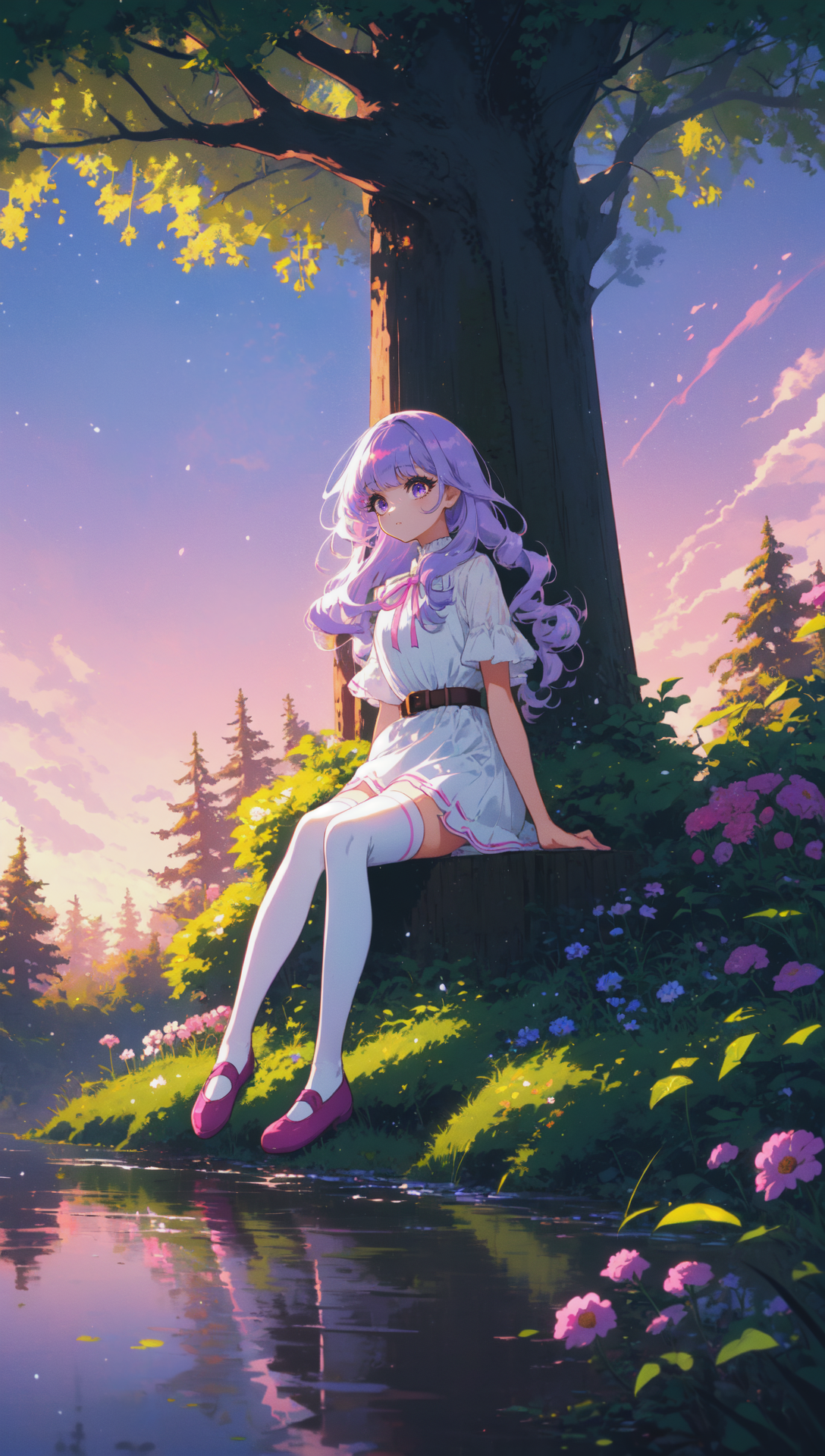 112865-2850999211-1girl, long hair light purple hair, curly hair, cute, eyelashes, sitting, white dress, pink ribbon, belt, pink flats, white thig.png